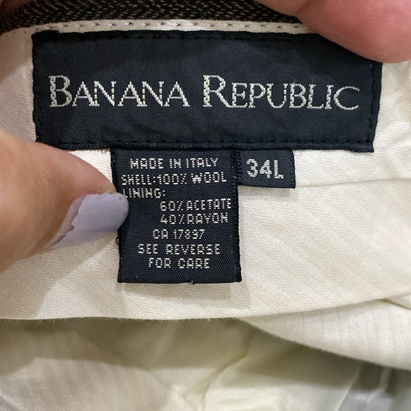 BANANA REPUBLIC Men’s Baggy Pants Dress Sz 34L Wool 5Pockets Plated w/Suspenders - Picture 6 of 7